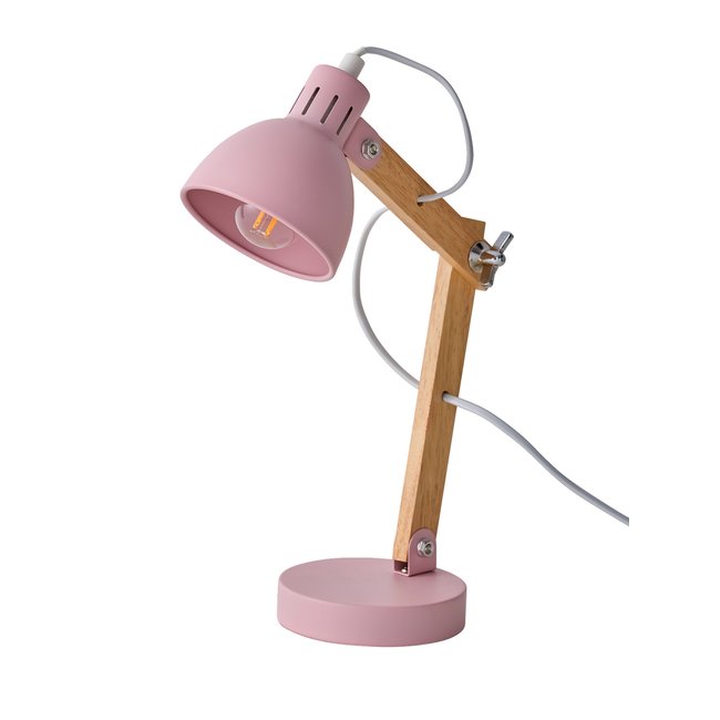 Lampe à poser articulée en bois et métal Couleur rose <span itemprop=