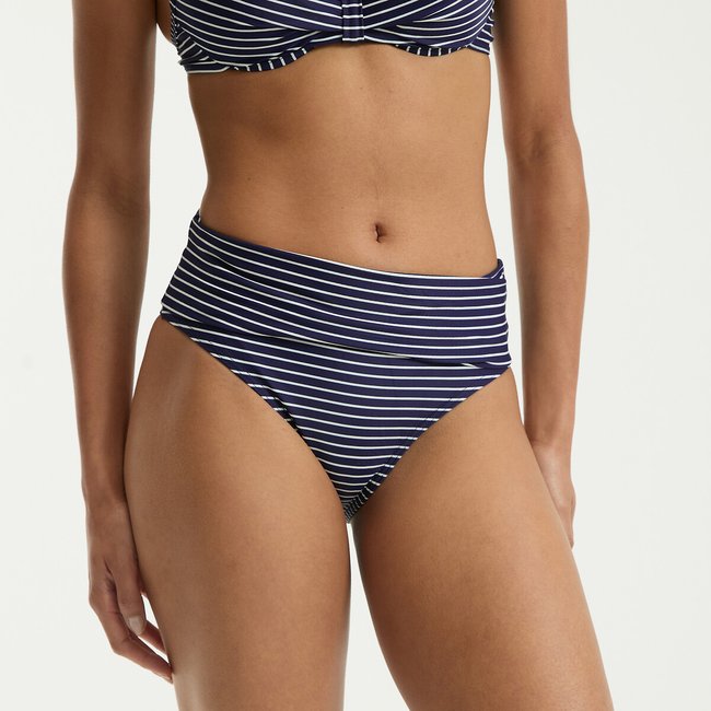 Parte de abajo de bikini, efecto vientre plano estampado a rayas <span itemprop=