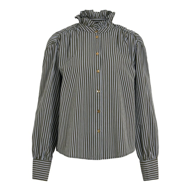 Chemisier à rayures, col volanté rayé blanc/bleu marine <span itemprop=