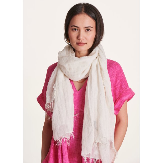 Foulard rayures fil textile en coton écru <span itemprop=