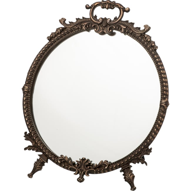 Miroir mural ovale en laiton sculpté Couleur laiton patiné <span itemprop=
