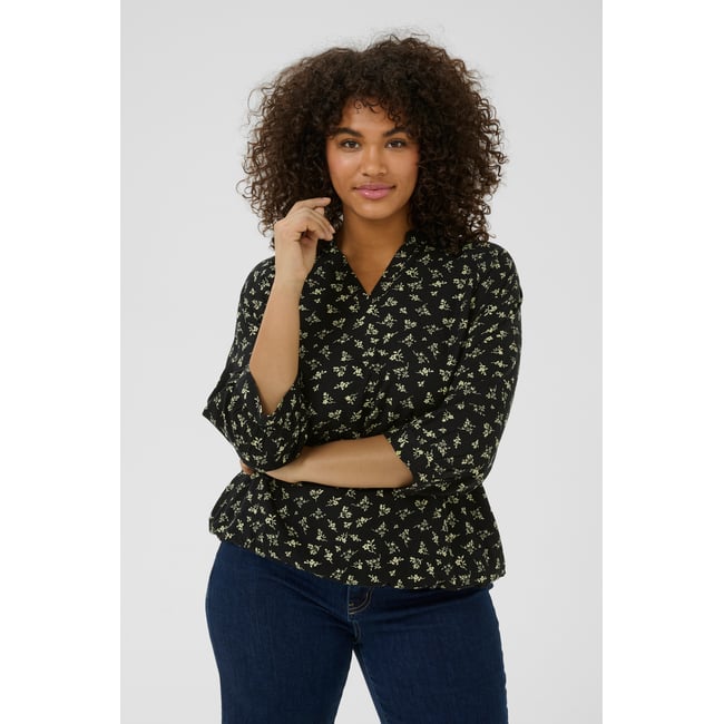 Blouse with long sleeve noir/vert floral black/green lettuce ditzy <span itemprop=