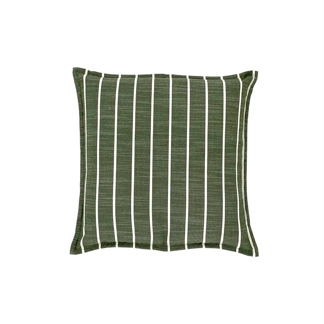 Coussin en polyester recyclé à rayures vert <span itemprop=