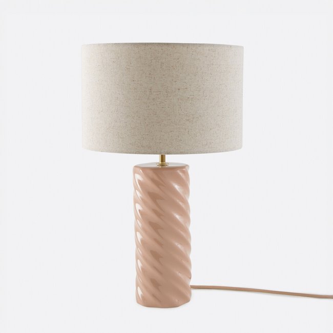 Lampe à poser céramique et lin, Dehen Couleur vieux rose <span itemprop=