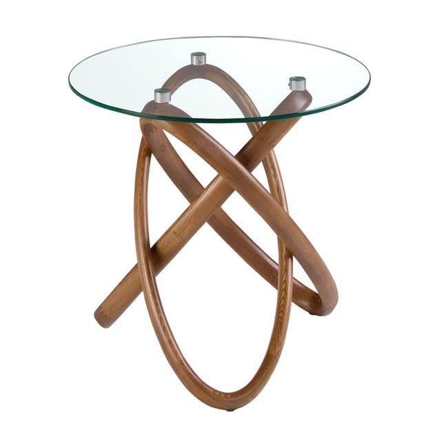 Table d'angle ronde en verre trempé et noyer Couleur glass | walnut <span itemprop=