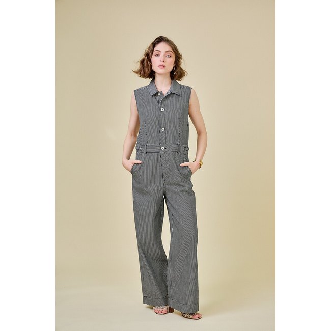 Gestreifter Jeans-Overall schwarz <span itemprop=