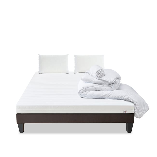 Pack Egio 180x200 cm Matelas Mousse + Sommier Bois + Accessoires Couleur blanc <span itemprop=