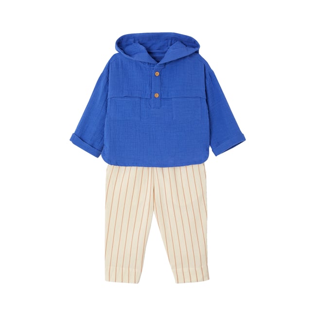 Ensemble bébé chemise en gaze de coton et pantalon bleu roi <span itemprop=