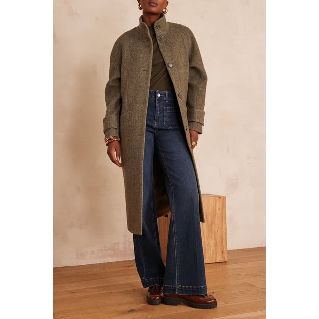 Manteau long en laine DUKE vert <span itemprop=