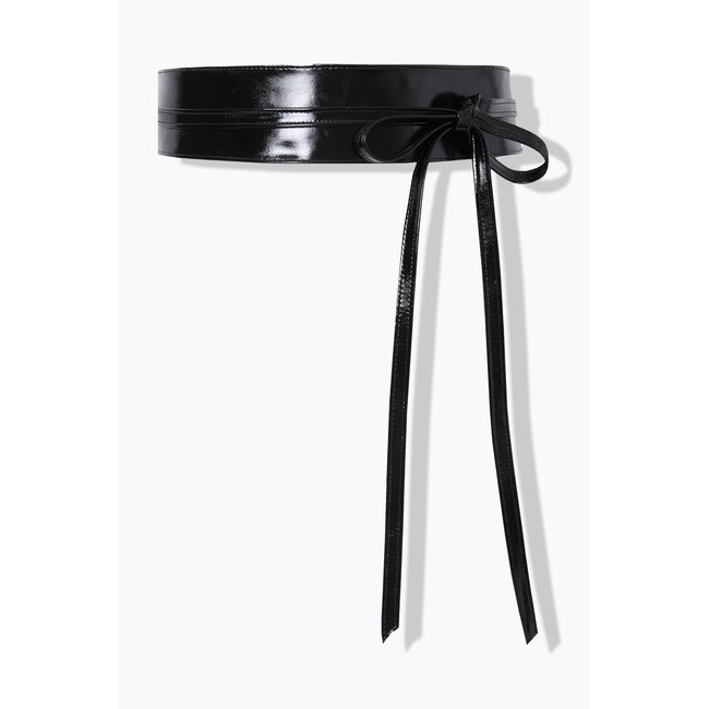 Ceinture en cuir à l'éclat métllique, à nouer noir <span itemprop=