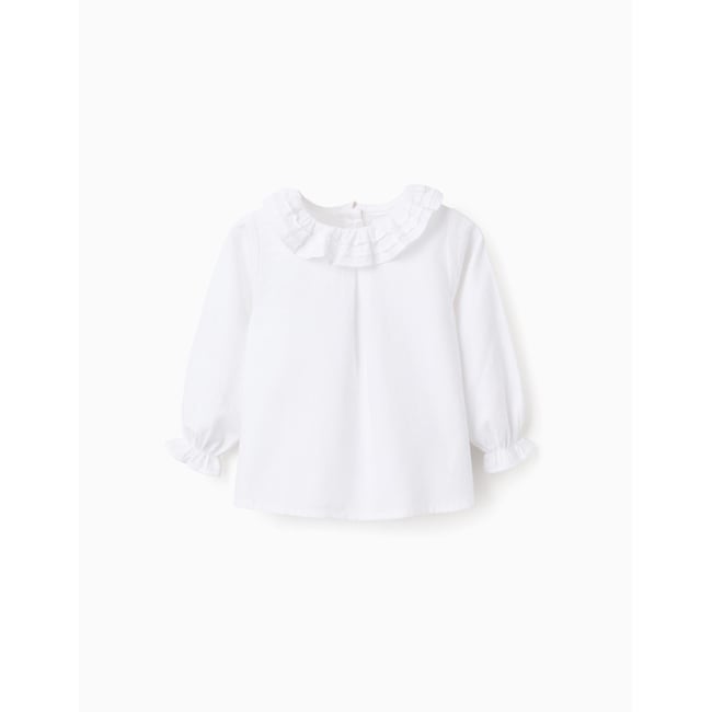 Chemisier en Sergé de Coton avec Volants blanc <span itemprop=