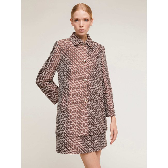 Manteau jacquard imprimé Double Love marron <span itemprop=