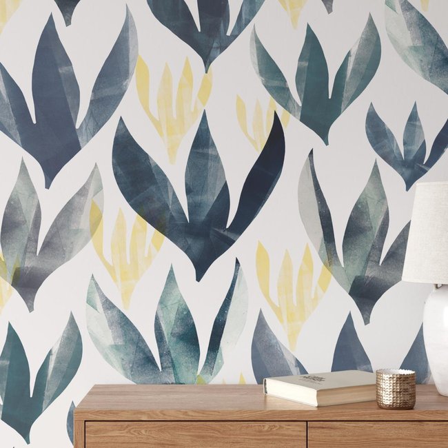 Papier peint plantes et fleurs de lys - 170x260 cm (l x h) Couleur multicolore <span itemprop=