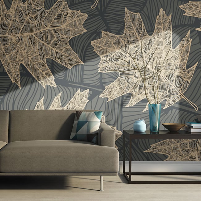 Papier peint intissé panoramique Éclats d'automne… Couleur beige <span itemprop=