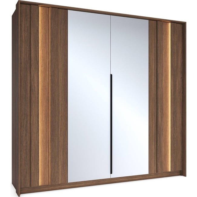 Armoire 4 portes miroir et LED collection AMARO Couleur chêne dunin avec miroir <span itemprop=