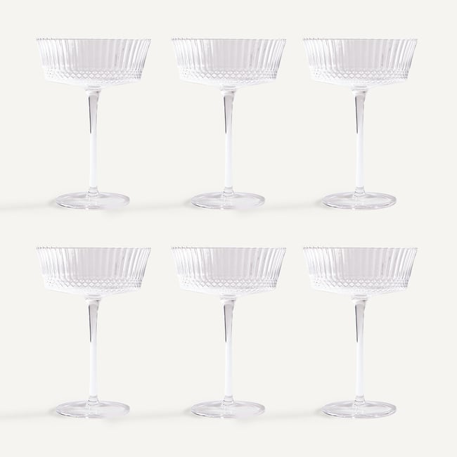 Lot de 6 coupes à champagne, en verre ciselé, ALUR transparent <span itemprop=