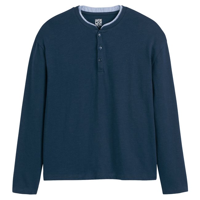 Camiseta con cuello tunecino y mangas largas azul marino <span itemprop=