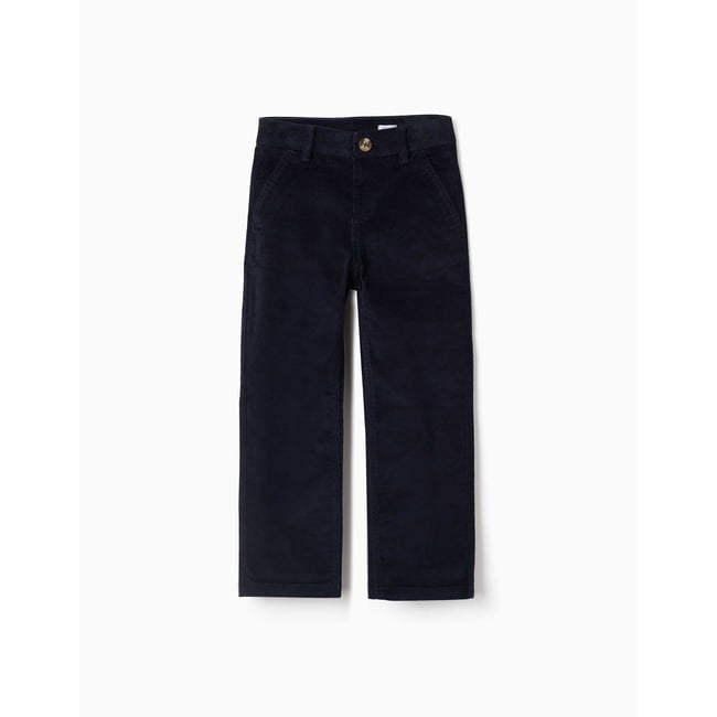 Pantalon à coupe droite en velours côtelé avec poches You&Me bleu foncé <span itemprop=