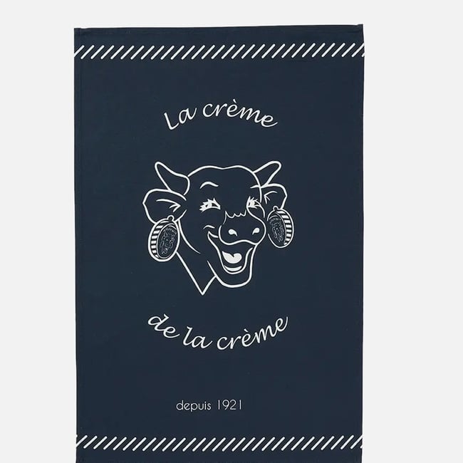 Torchon LA VACHE QUI RIT LA CRÈME DE LA CRÈME bleu foncé <span itemprop=