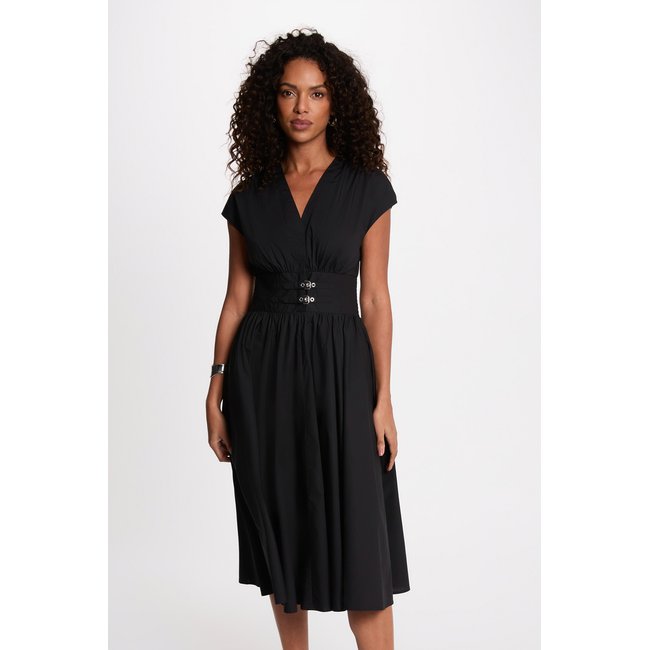 Robe mi-longue col v noir <span itemprop=