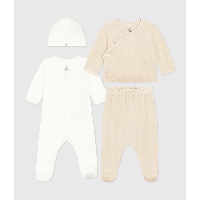Baby's Cotton Outfit, beige + white, PETIT BATEAU