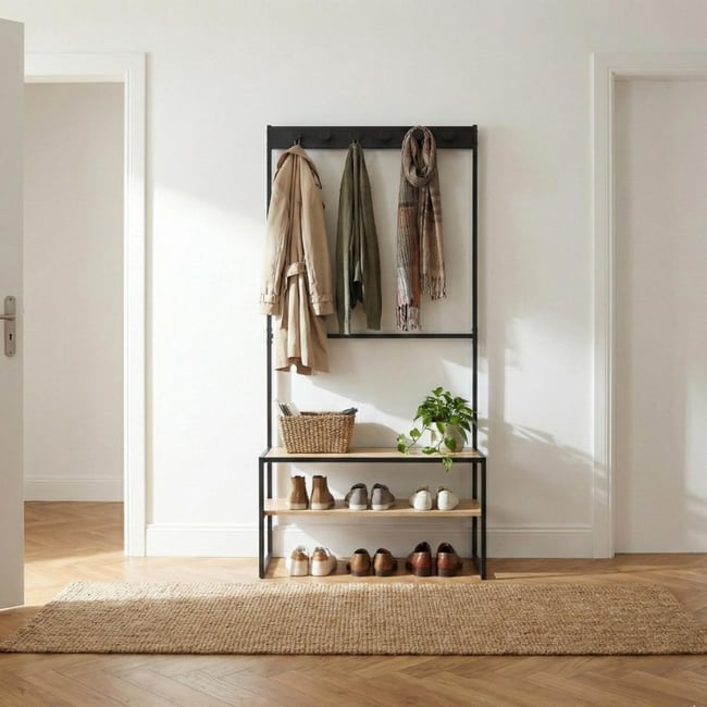 Portant d'entrée en bois et métal Trevor Couleur bois clair <span itemprop=