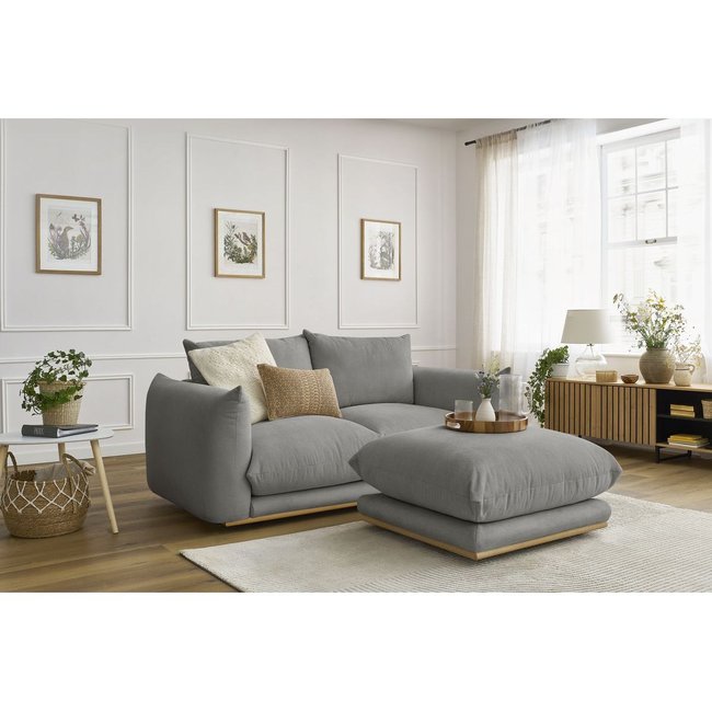 Canapé droit fixe 3 places en tissu avec pouf, ERNEST - BOBOCHIC