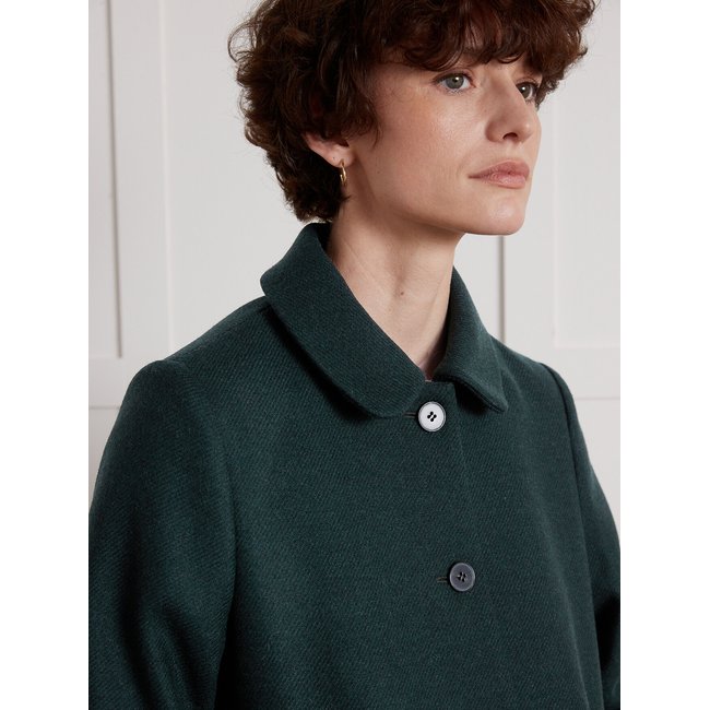 Manteau court drap de laine uni vert <span itemprop=