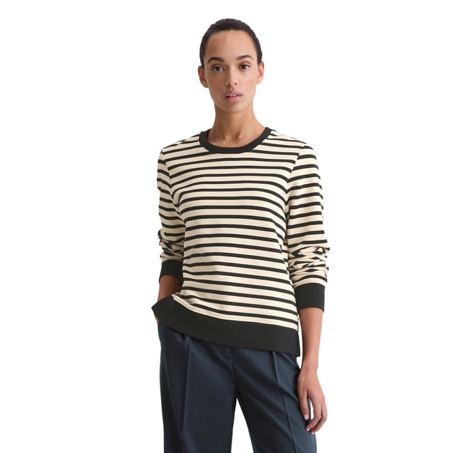 Sweat-shirt rayé régulier en coton organique bleu foncé <span itemprop=