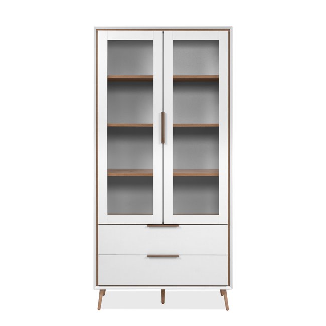 Buffet haut 2 portes vitrées, 2 tiroirs, 6 étagères à l'intérieur L90cm - ARONA - CALICOSY