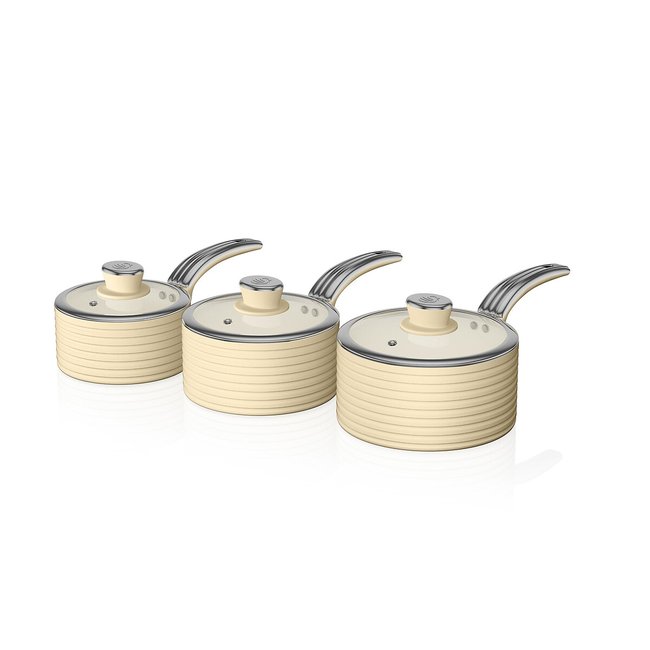3-Piece Retro Pan Set in Cream, cream, SWAN