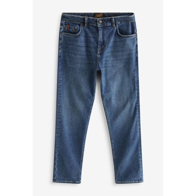 Jean à envers brossé coupe droite bleu moyen <span itemprop=