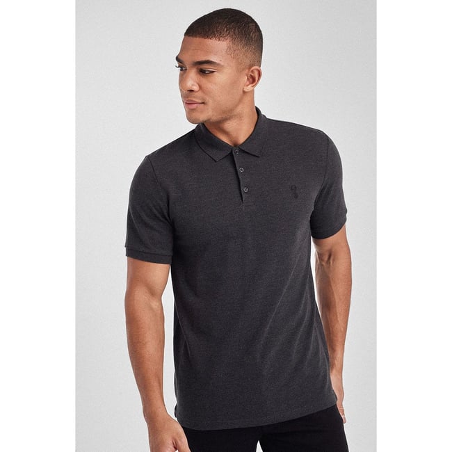 Polo Slim En Piqué gris charbon <span itemprop=