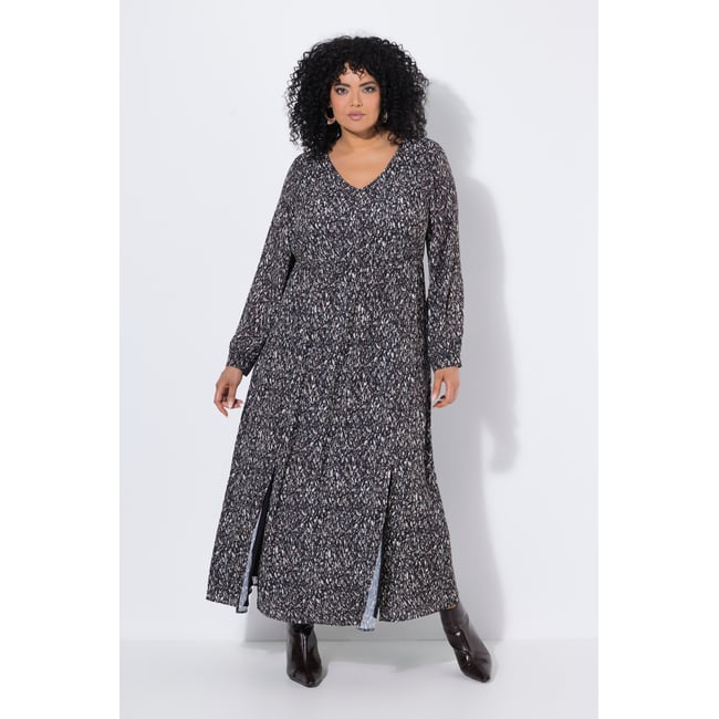 Robe maxi à manches longues et décolleté noir <span itemprop=