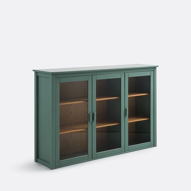 Réhausse vitrine 3 portes, pin massif, Alvina Couleur vert eucalyptus <span itemprop=