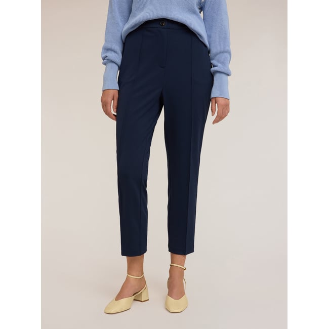 Pantalon regular en tissu crêpe bleu <span itemprop=