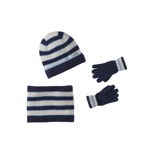 Ensemble bonnet, snood et mitaines blanc chiné <span itemprop=