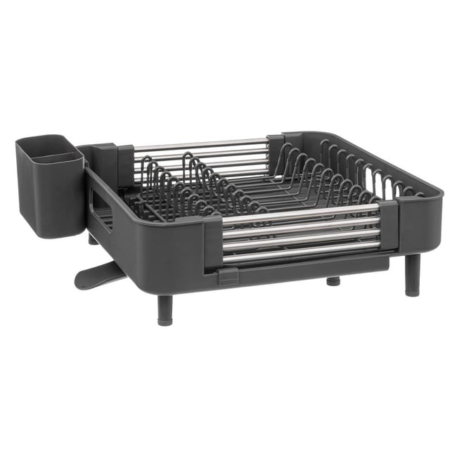Égouttoir Vaisselle Black Edition Noir - Capacité 10 Assiettes + Pot à Couverts - Dimensions 41,5x17,4x9,6 Cm - Gain De Place - 8