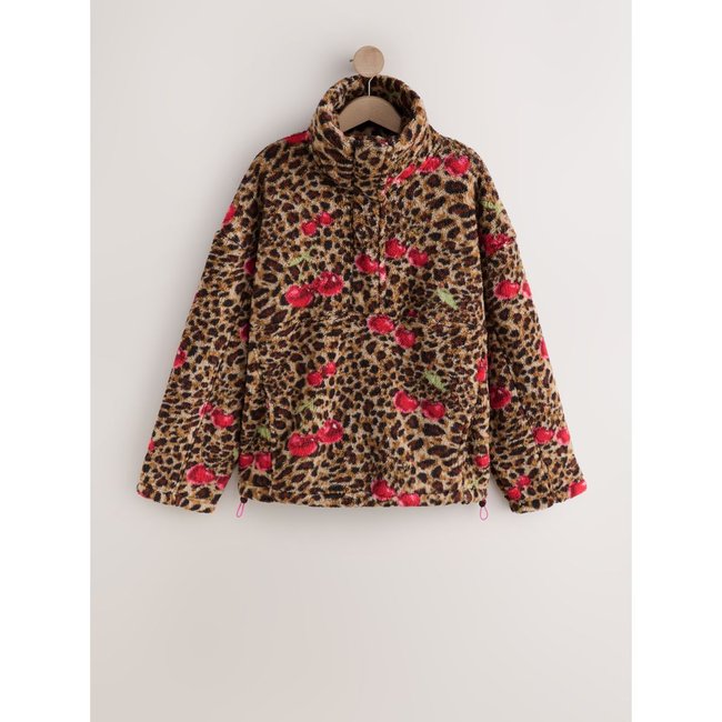 Polaire en peau lainée à col zippé imprimé animal/cerise <span itemprop=