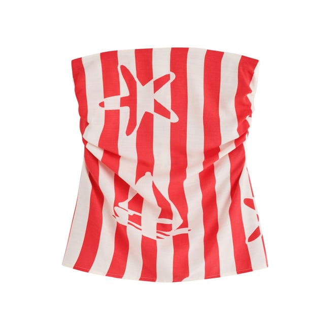 Haut bandeau long imprimé à rayures rouges et blanches <span itemprop=