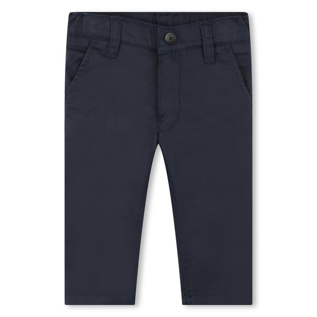 Pantalon uni en sergé bleu cargo <span itemprop=