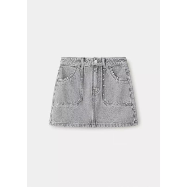 Jupe en jean à détails de clous gris denim <span itemprop=