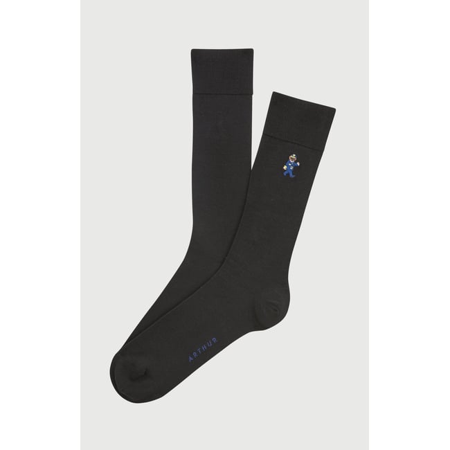 Chaussettes brodées en coton imprimé Pilote de lit noir <span itemprop=