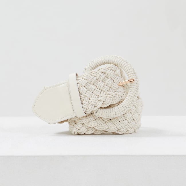 Ceinture tressée blanc cassé ecru <span itemprop=