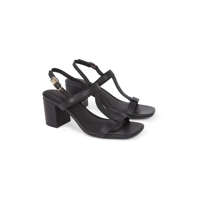 Sandalias de piel de tacón negro <span itemprop=