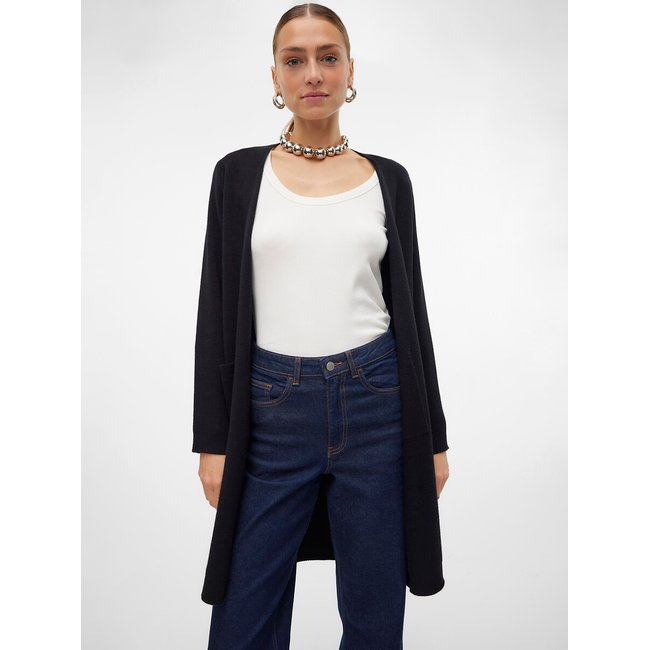 Long Fine Knit Cardigan, black, VERO MODA