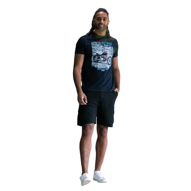 T-shirt manches courtes motif/style moto KNOWLE DETROIT bleu marine <span itemprop=
