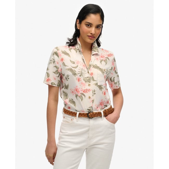 Chemise Beach Resort écru botanique <span itemprop=