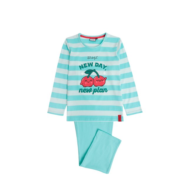 Pyjama pantalon top manches longues New Day Plan bleu turquoise <span itemprop=