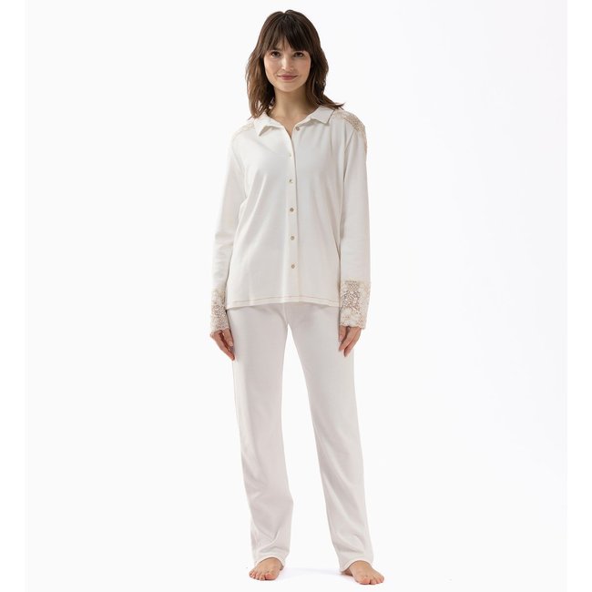 Pyjama boutonné 100% coton et finitions dentelle RITZ 606 écru <span itemprop=